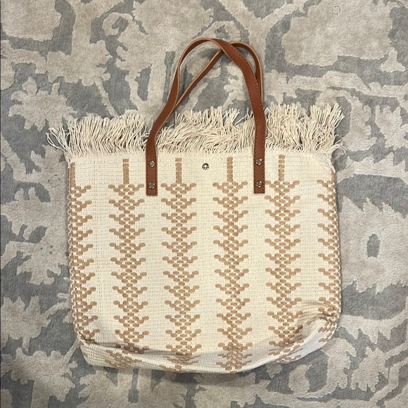 Cream and Brown Woven Tote Bag - Picture 1 of 5
